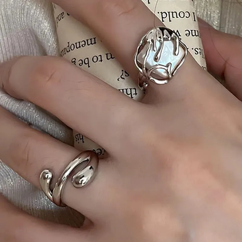 VAIGE Elegant Silver Pearl Geometric Statement Rings with Cubic Zirconia