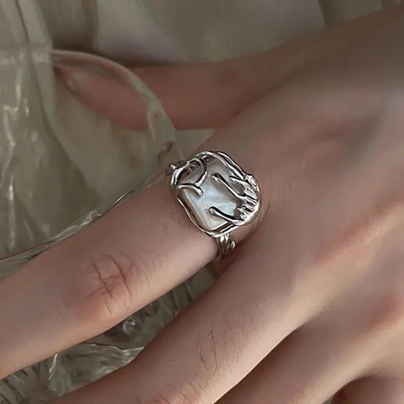 VAIGE Elegant Silver Pearl Geometric Statement Rings with Cubic Zirconia