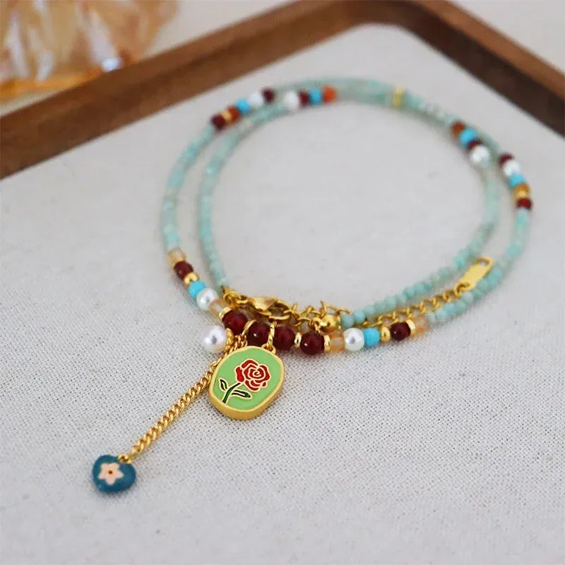 VAIGE Retro Geometric Multi Bead Necklace Set