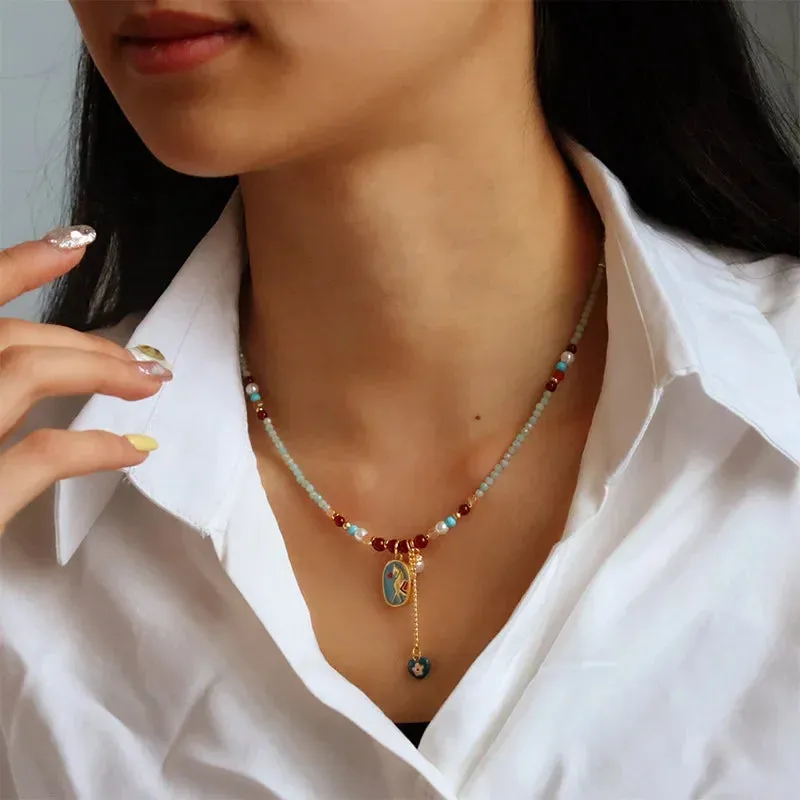 VAIGE Retro Geometric Multi Bead Necklace Set