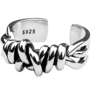 VAIGE Silver Vintage Woven Winding Rings - Trendy Geometric Design with Cubic Zirconia Accent