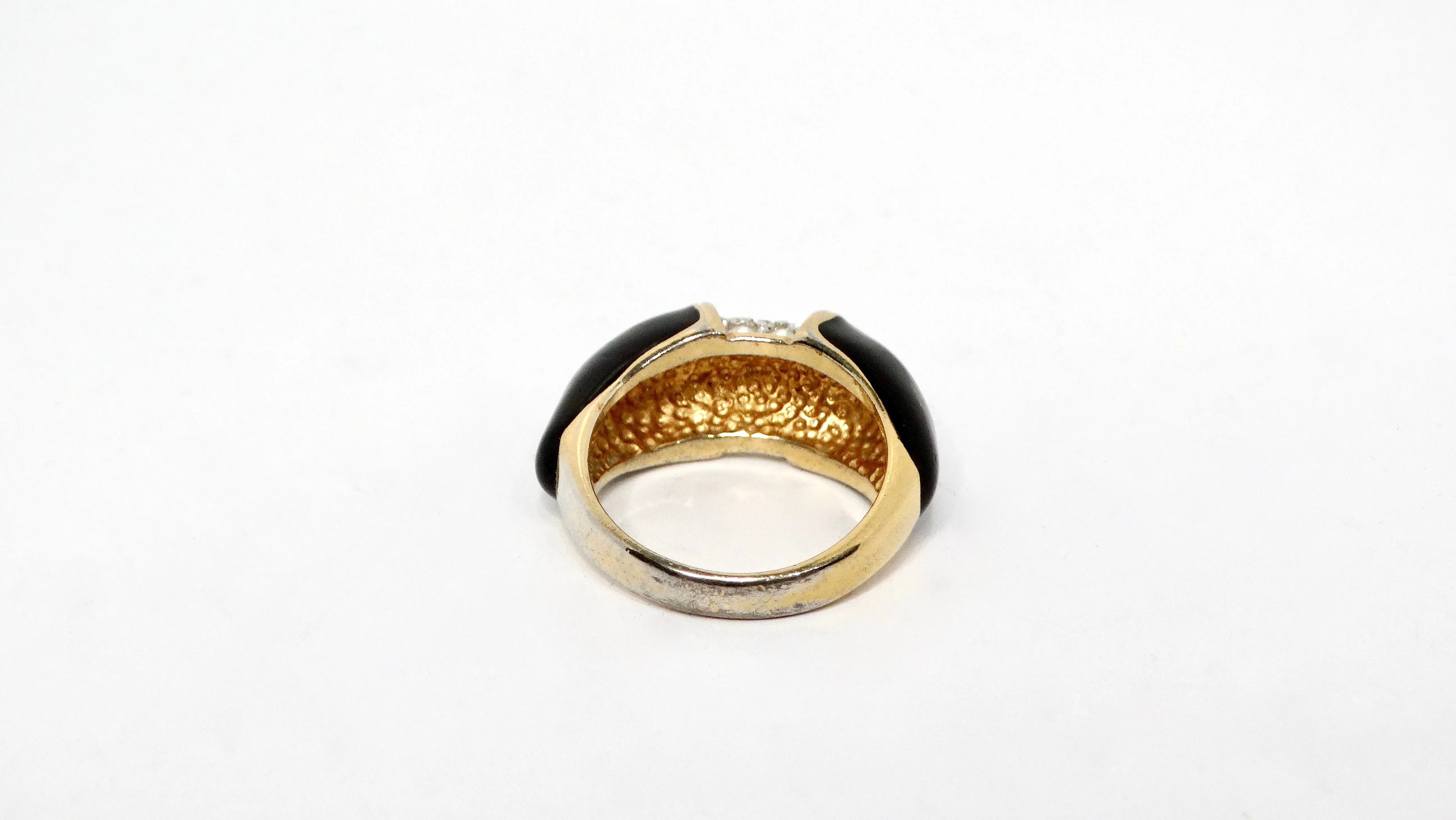 Van Cleef Inspired Black 18k Gold Plated Rhinestone Cocktail Ring