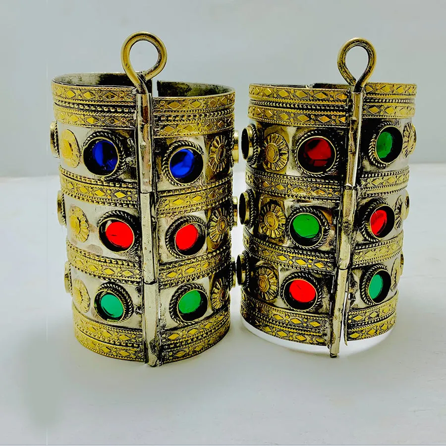 Vintage Bohemian Style Glass Stones Cuff Bracelet