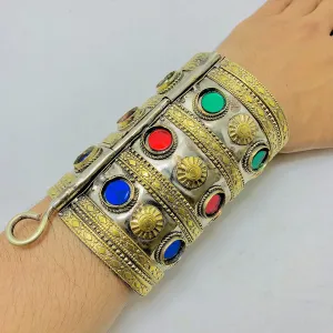 Vintage Bohemian Style Glass Stones Cuff Bracelet