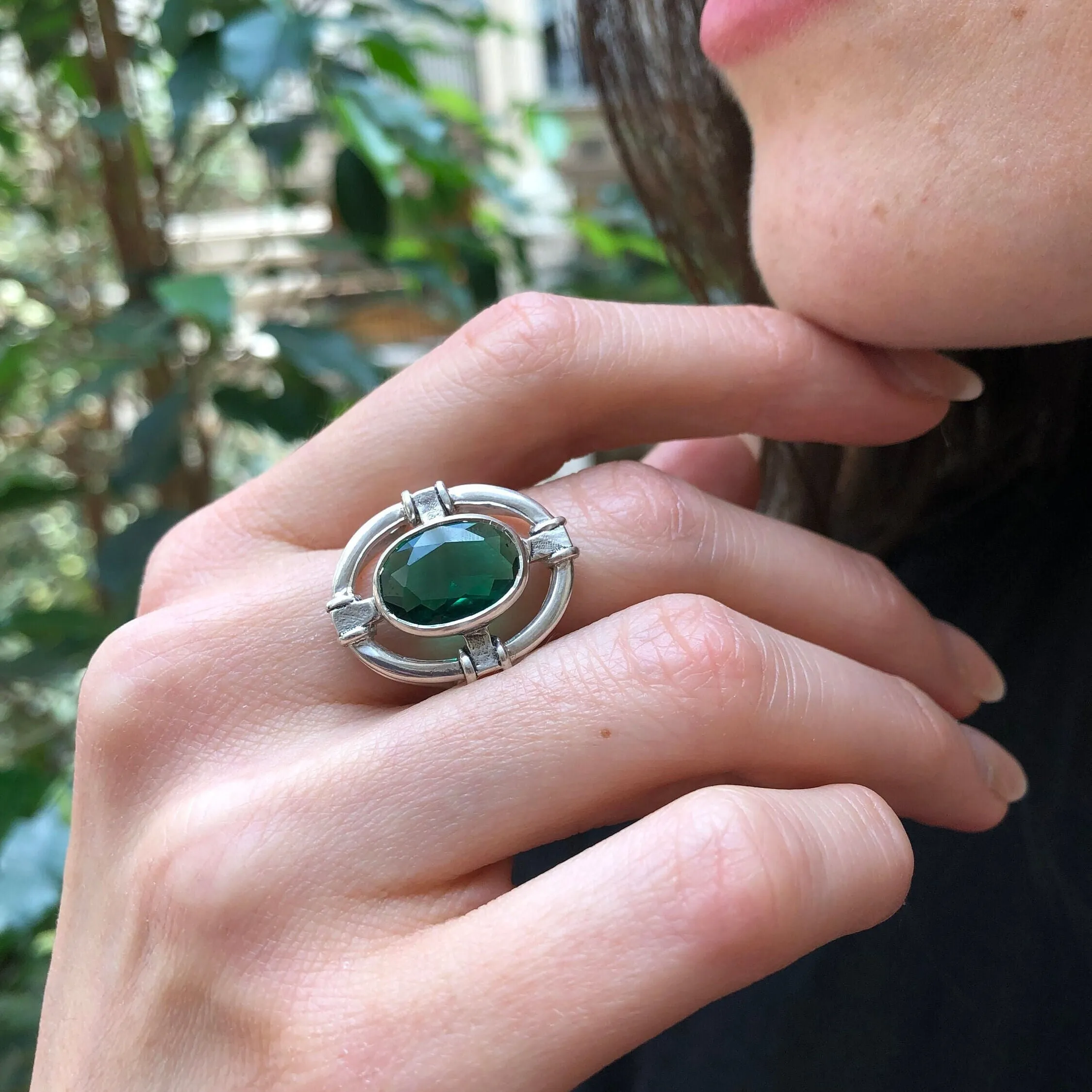 Vintage Emerald Ring - Green Statement Ring - Oval Bezel Ring