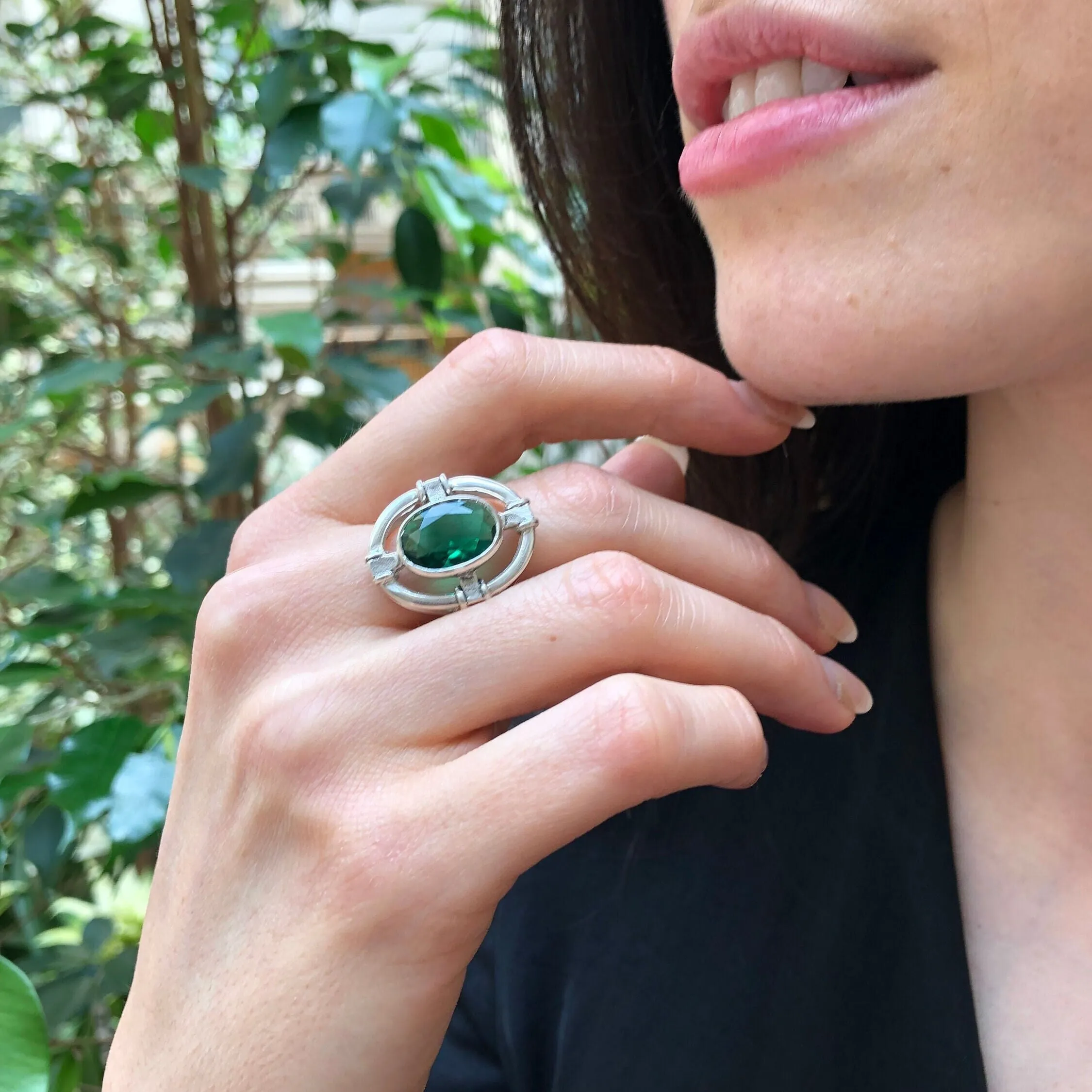 Vintage Emerald Ring - Green Statement Ring - Oval Bezel Ring