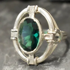 Vintage Emerald Ring - Green Statement Ring - Oval Bezel Ring