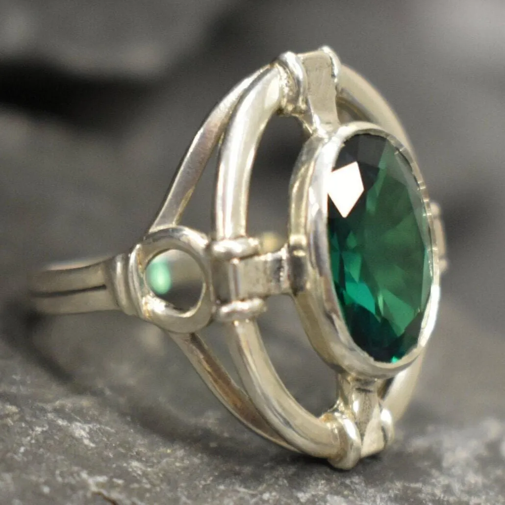 Vintage Emerald Ring - Green Statement Ring - Oval Bezel Ring