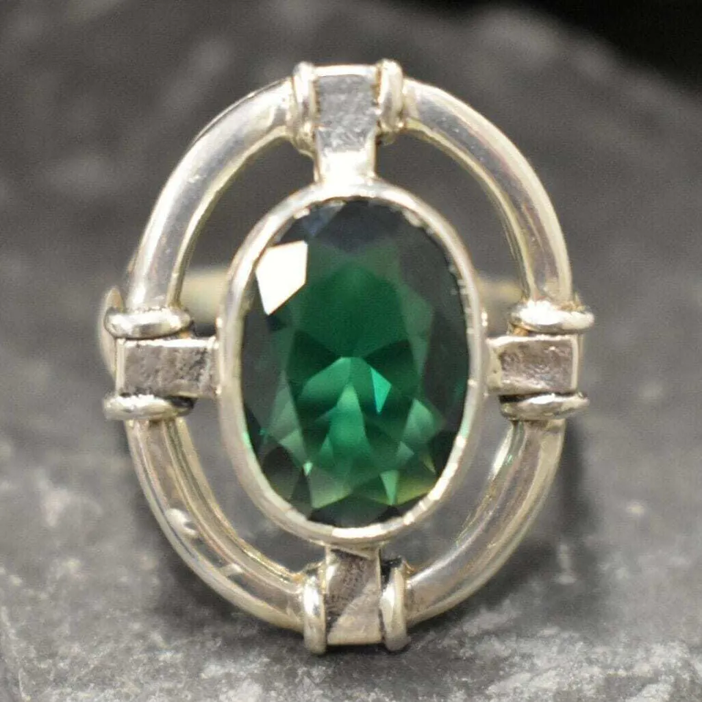 Vintage Emerald Ring - Green Statement Ring - Oval Bezel Ring