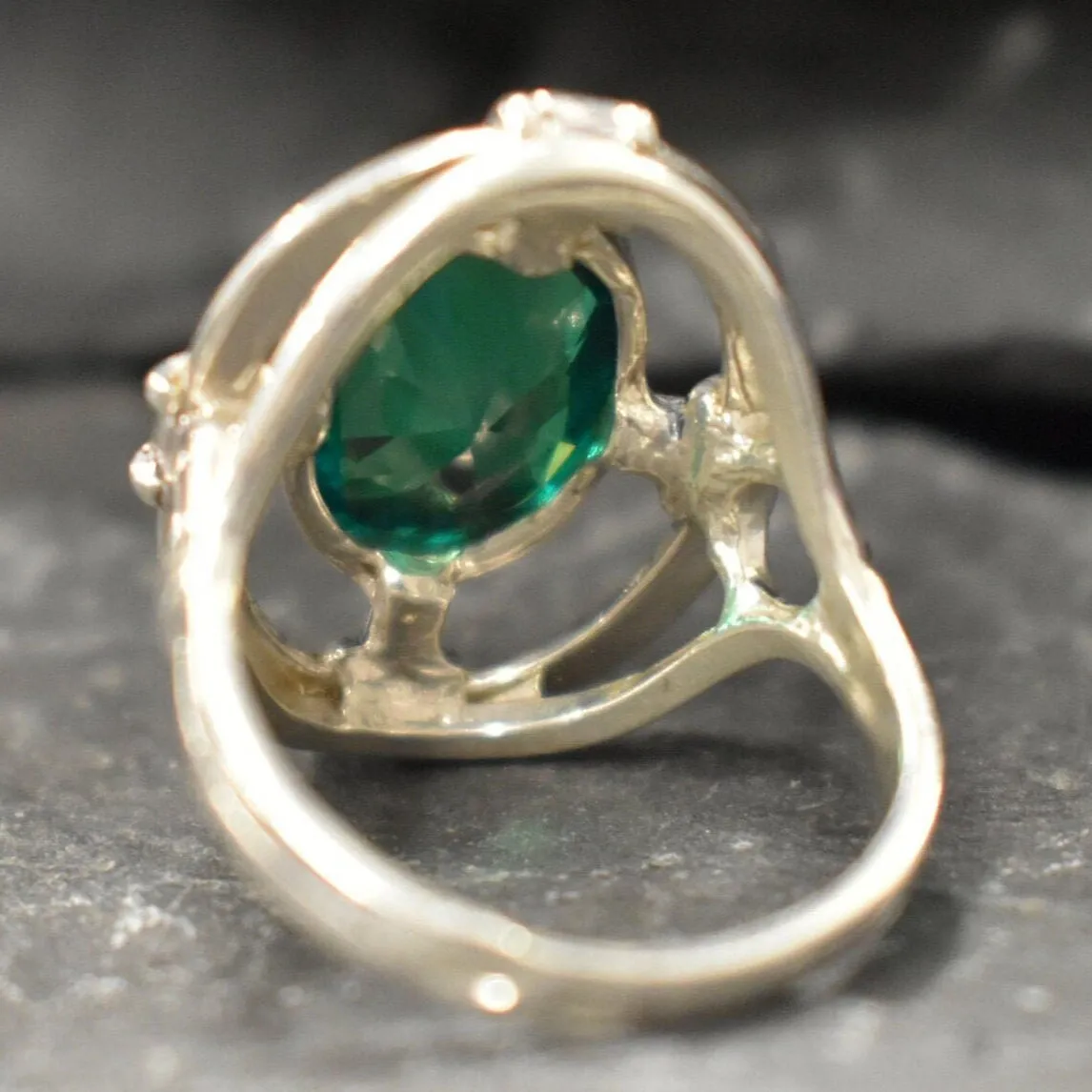 Vintage Emerald Ring - Green Statement Ring - Oval Bezel Ring
