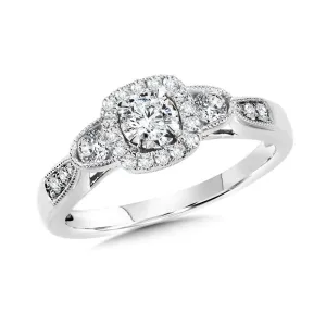 VINTAGE, MILGRAIN-BEADED, CUSHION-SHAPED HALO DIAMOND STAR ENGAGEMENT RING
