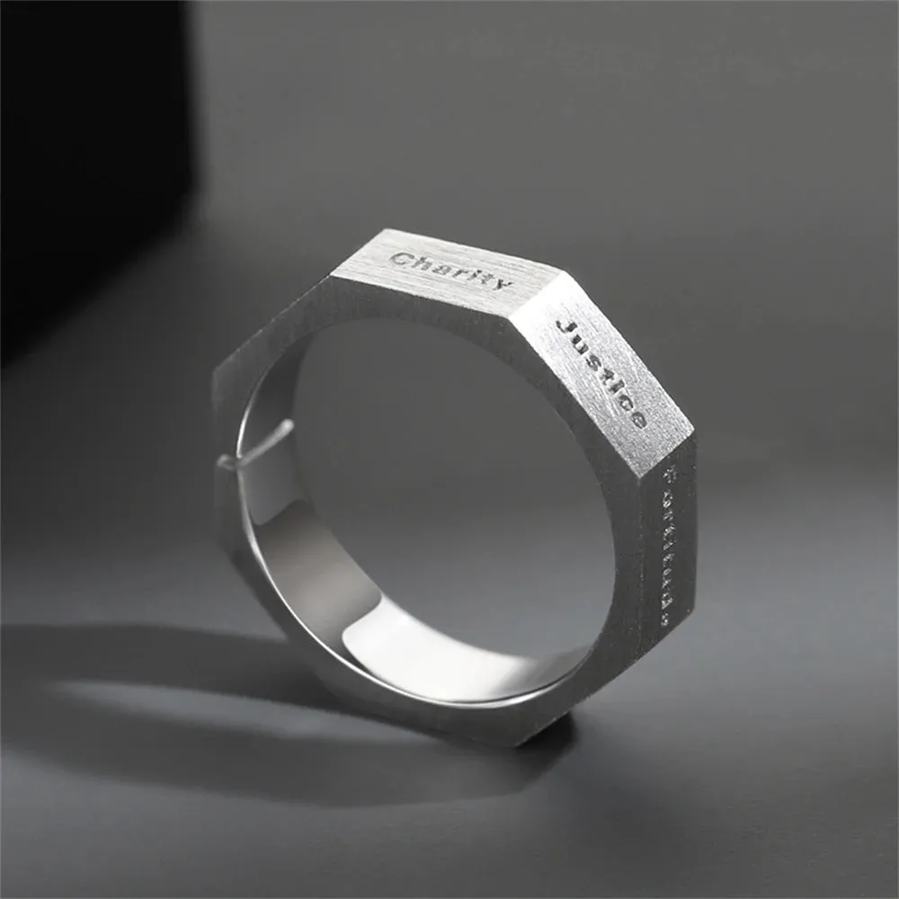 Vintage Seven Virtues Finger Rings Men Silver Plated Hip-hop Ins Style Charm Opening Ring Jewelry Creative Artist bijoux Gifts