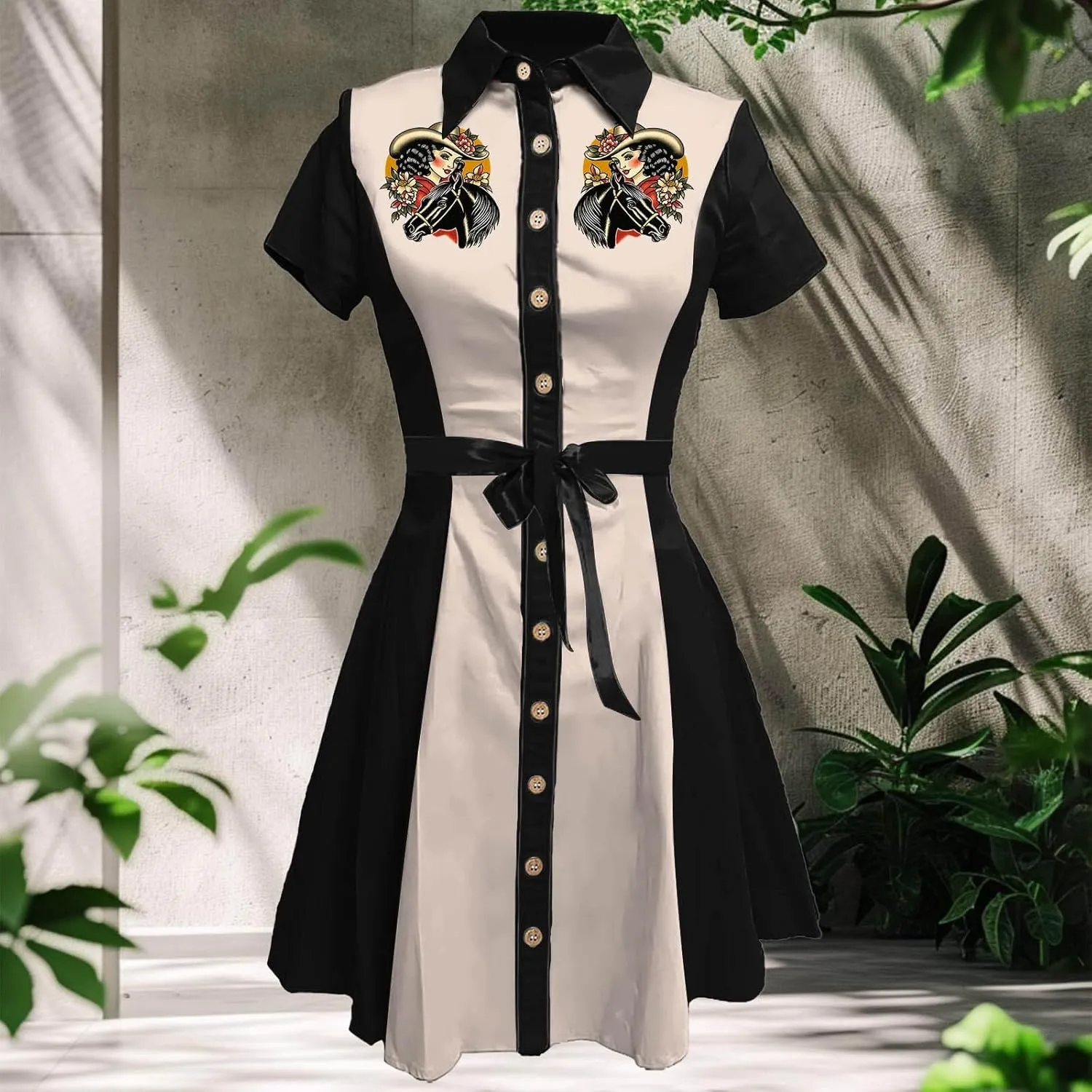 Vintage Western Flower Printed Shirt Dress Women Summer Button Down Casual Retro Style Evening Dresses for Women
