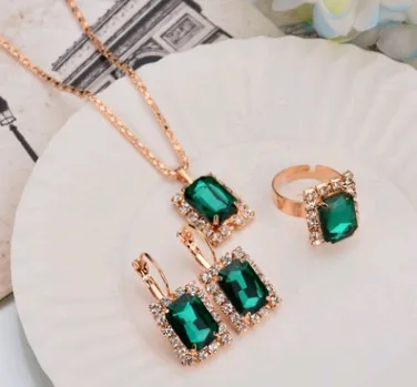 Water Drop Color Diamond Necklace, Earrings, Rings Set, Shiny High-end Bridal Jewelry