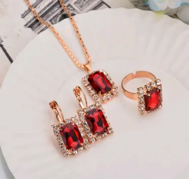Water Drop Color Diamond Necklace, Earrings, Rings Set, Shiny High-end Bridal Jewelry