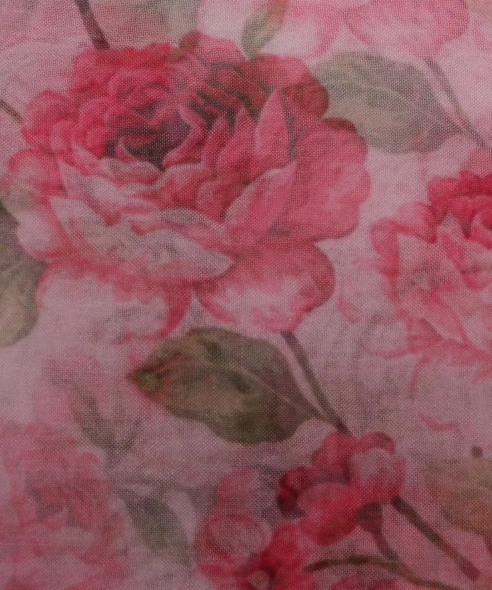 White Colour Floral Print Organza Fabric