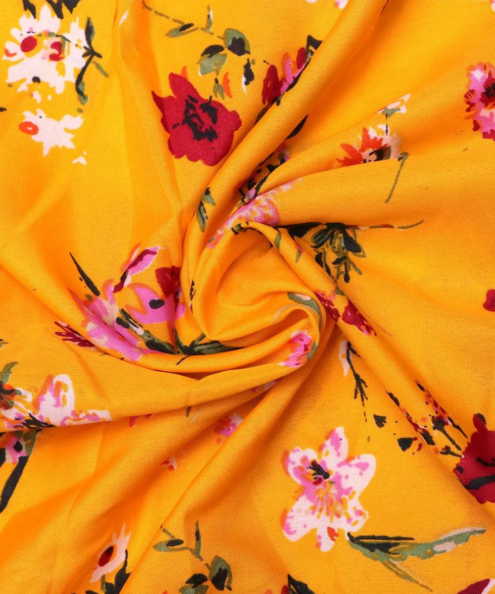 Yellow Floral Pattern Crepe Fabric