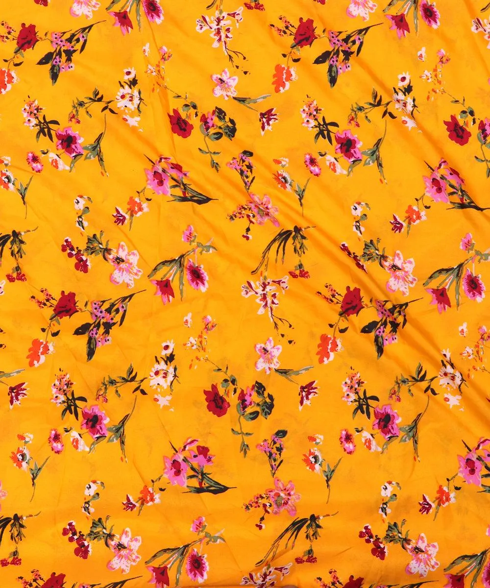 Yellow Floral Pattern Crepe Fabric