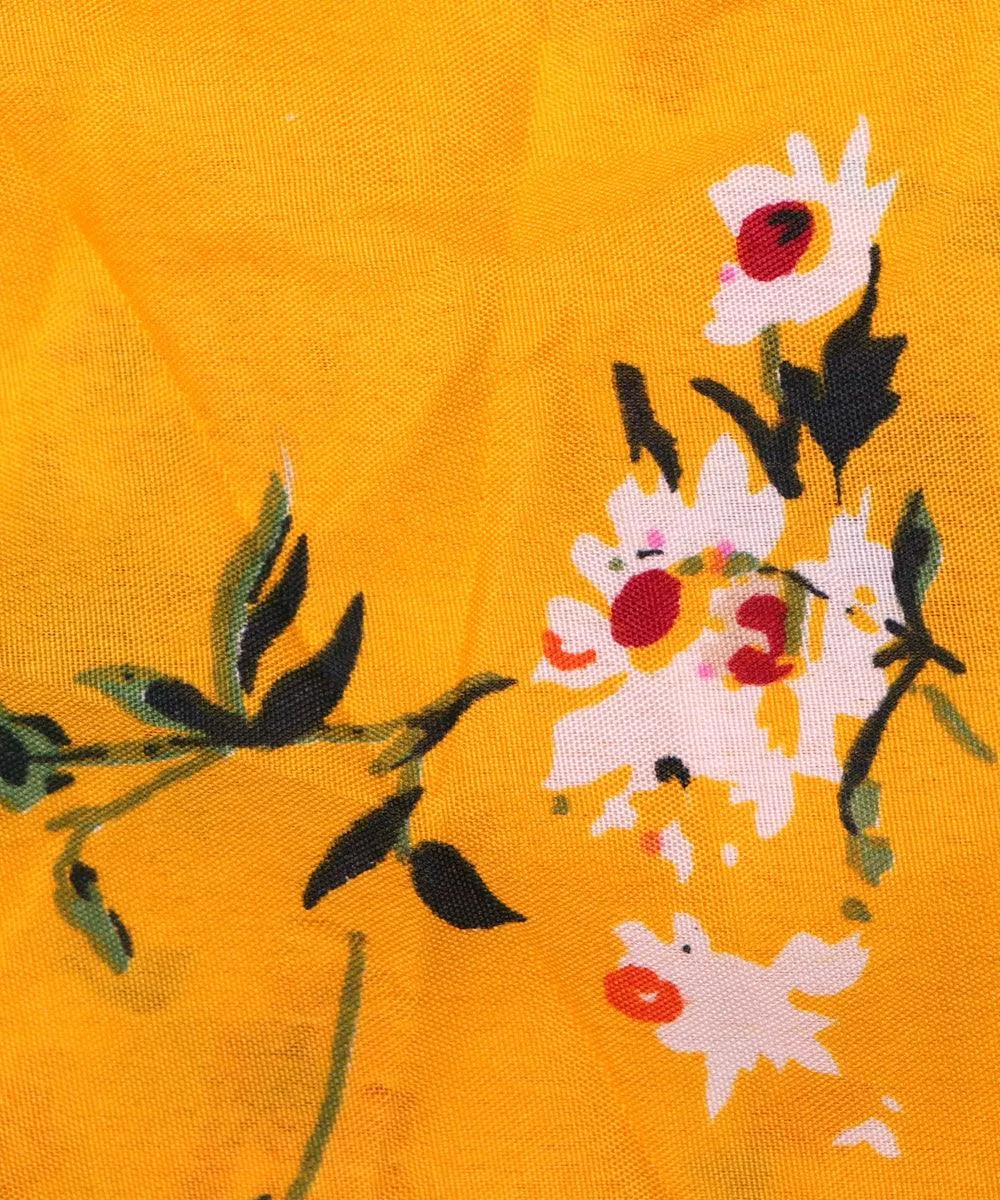 Yellow Floral Pattern Crepe Fabric